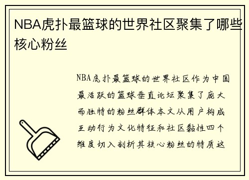 NBA虎扑最篮球的世界社区聚集了哪些核心粉丝